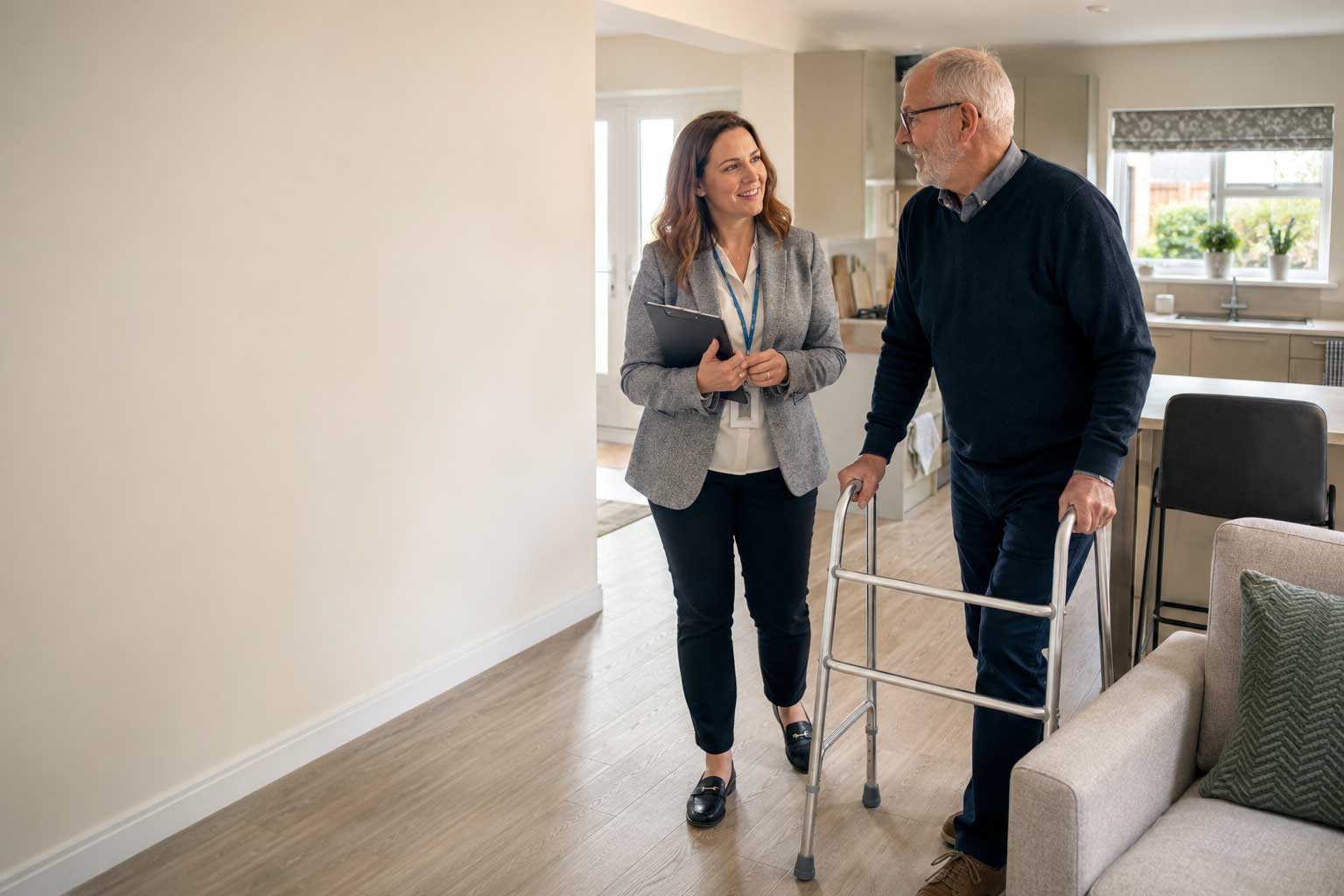 Occupational Therapist completing a functional assessment in a community home environment.
