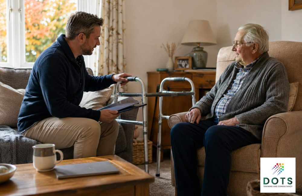 Trusted Assessor carrying out a home equipment assessment to support safe autumn and winter planning