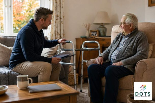 Trusted Assessor carrying out a home equipment assessment to support safe autumn and winter planning